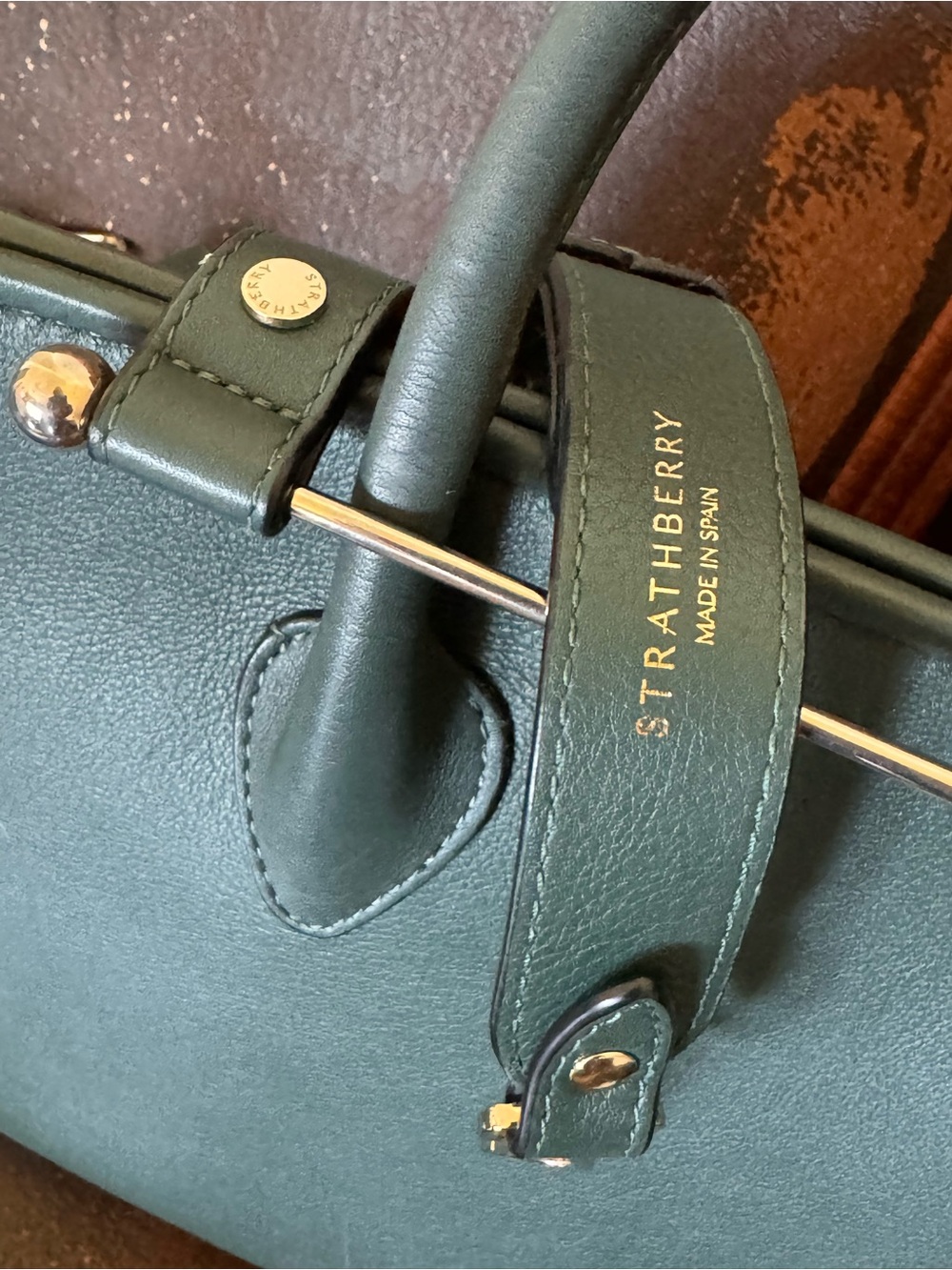 Strathberry Midi medium Tote 👜 Bottle Green Leather Top Handle Shoulder Bag $875 - Picture 4 of 16